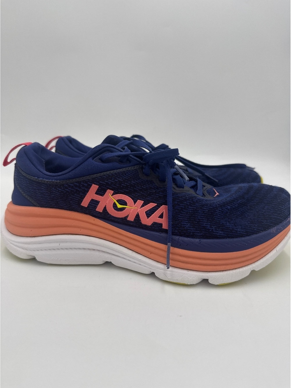 Hoka Women's Running Shoes Navy with Coral and Yellow Accents